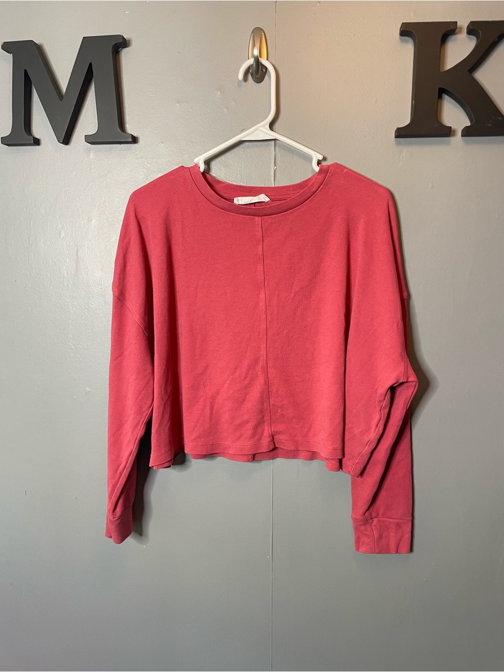 Mango Women's Cropped Crewneck Sweatshirt in Dusty Rose cotton size mesium